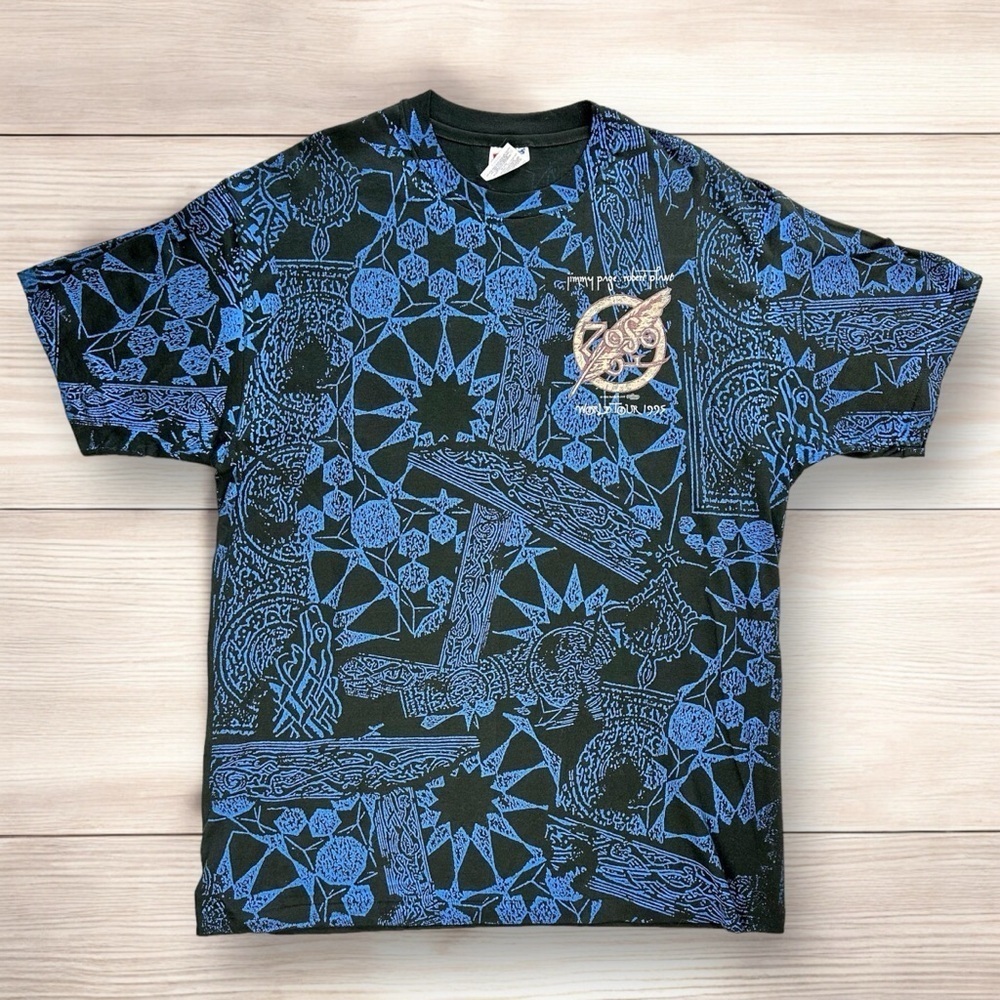 Vintage PAGE/PLANT 1995 World Tour Rock Concert Tee in Black/Blue Size XL (NWOT)